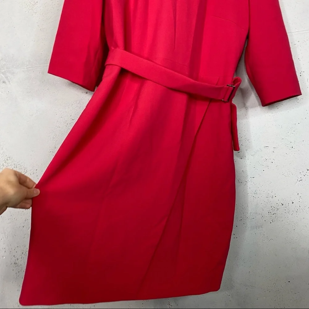 Boss Hugo Boss Belted Sheath Red Career 3/4 Sleeve Dress Size 14 - Picture 4 of 8